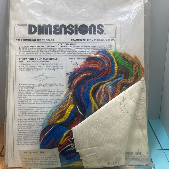 Dimensions Long Stitch Crewel Kit 1251 Tumbling Teddy Bears 22”x8” Vintage NIP - Picture 4 of 4